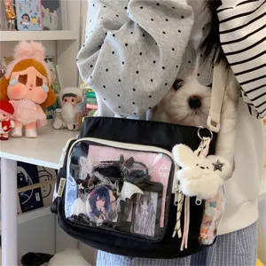 Japanische süße Ita Tasche für Mädchen, Messenger Bag mit Sichtfenster für süße Pins.