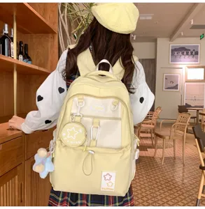 Koreanischer Stil College Rucksack mit Farbeinsatz süße Schultasche für Schüler Alltag