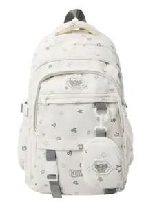 Niedlicher cremefarbener Rucksack mit Beutel, Sternenmuster, große Schultasche für Mädchen.