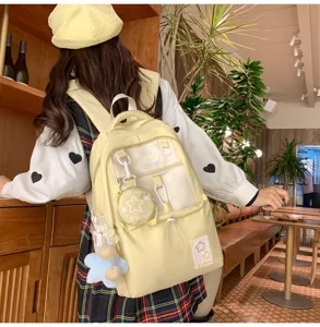 Süßer koreanischer Stil Studenten Rucksack lässiger leichter Kontrastfarbe Schultasche