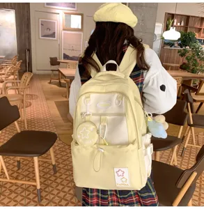 Koreanischer Stil Canvas Schulrucksack mit Farblock-Design, süßer Alltagstagesrucksack.