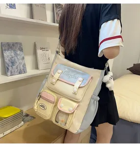 Süße große Kapazität Student Canvas Umhängetasche Multi-Pocket süße tägliche Pendler Tasche