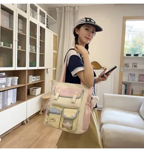 Collegestil grosse Kapazitaet Segeltuch Rucksack Mehrfachtaschen freizeitschueller Schultertasche
