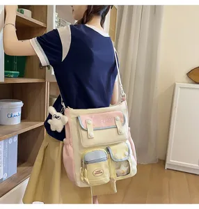 Süße farbblock Canvas Umhängetasche mit mehreren Taschen für den Alltag und Schule.