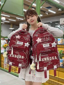 Koreanischer Stil roter Rucksack große Kapazität Schüler Schultasche Freizeit