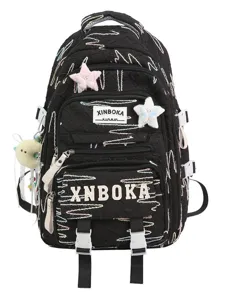 Modischer koreanischer Schulrucksack mit bunten Wellen und niedlichen Anhängern groß.