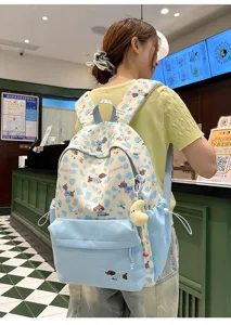 Süßer blauer Hundeprint Schulrucksack für Mädchen, süßer und lässiger Alltagsrucksack