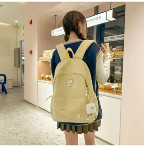 Lässiger hellgelber Schulrucksack für Schüler, großer süßer Tagesrucksack für den Alltag