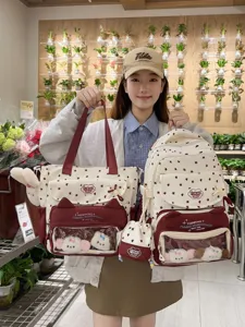 Kawaii Japanischer Ita Bag Schulrucksack für Mädchen Süßer Stern Herz Bedruckter Rucksack mit Großer Kapazität Nylon Set