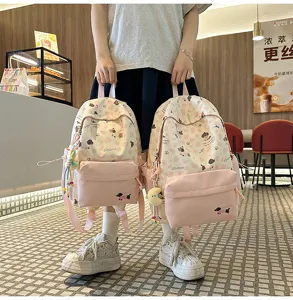 Niedlicher japanischer Stil rosa Hundemotiv Schulrucksack Freizeit Studenten Buchtasche