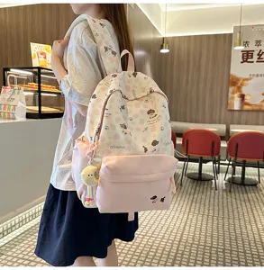 Süßer japanischer Stil Rucksack für Mädchen, rosa weißer Farbblock süßer Hundeprint.