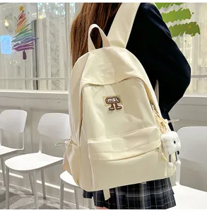 Leinwand Rucksack Schultasche Freizeit Tagesrucksack süße beige Schultasche für Mädchen