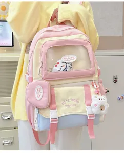 Klarsicht-Tasche Canvas Schulrucksack süßer Farbblock hübscher Studenten-Tagesrucksack