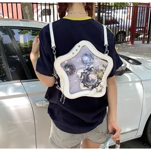 Japanese cute star ita bag with transparent window for anime badges, sweet style backpack.