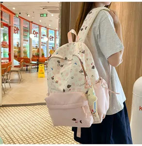 Suesse rosa Schuelertasche mit Hundemuster süßer Stil Freizeitschulranzen für Mädchen