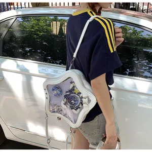 White star ita bag clear PVC insert cute anime crossbody shoulder bag for daily casual fashion.