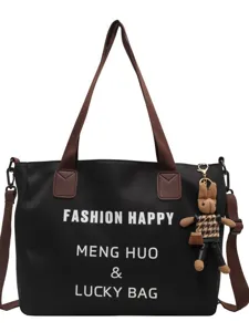 Segeltuch Handtasche Damen Shopper groes Kapazitaet Umhaengetasche mit Hasen Anhaenger.