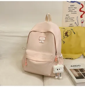 Rosa lässiger Schulrucksack mit süßem Wolkenanhänger, großes Kapazität Outdoor Alltagstasche