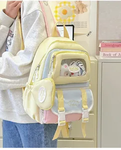 Süßer Pastell Farbblock Schulrucksack mit klarem Sichtfenster Ita Bag Design für den Alltag.