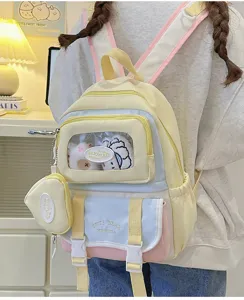 Süßer, pastellfarbener Farbdruck-Schulrucksack mit transparenter Tasche für Schüler.