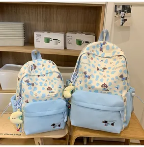 Süßer japanischer Canvas-Rucksack für Mädchen, niedliche Schultasche mit Hundemotiv.