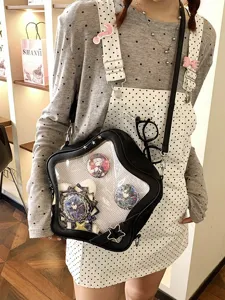 Japanese Style Cute Star Shape Ita Bag PU Leather Transparent PVC Mini Backpack Crossbody Bag Women Anime Badge Display Bag