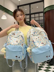 Süßer Japanischer Stil Nylon Rucksack Für Mädchen Süße Frische Schule Studenten Schultasche Wasserabweisend Cartoon Druck Freizeit Reise Umhängetasche