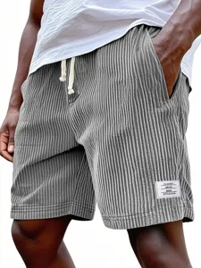 Herren lässige lose Kord Shorts dicke gestreifte Sommer Strandshorts mit weißem Etikett