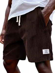 Herren Cordshorts, dicke gerippte Freizeithose mit Kordelzug und gewebtem Label im Sommer.
