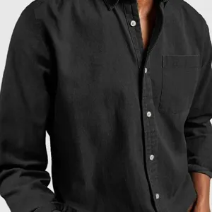 Men's Casual Shirt Denim-Look Fabric Long Sleeve Lapel Button Down Solid Color Polyester Blend Autumn Business Fashion Men's Top