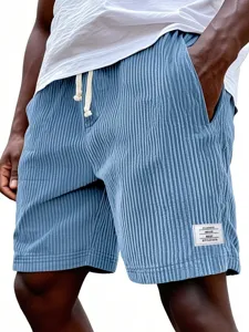 Herren blaue Cord Shorts Nahaufnahme, lässige weite Passform Sommer kurze Hosen.