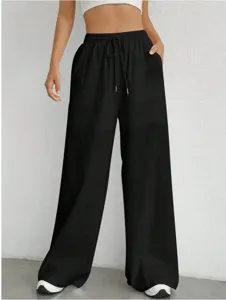 Donna casual tinta unita coulisse dritta tasche pantaloni comodi per abbigliamento