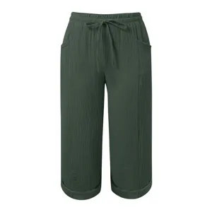 Women casual linen cropped pants loose solid color breathable capris with drawstring