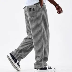 Men's vintage grey corduroy casual pants loose straight leg trousers streetwear trousers