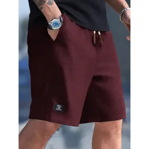 Men's casual waffle knit shorts summer streetwear comfortable five-point drawstring shorts