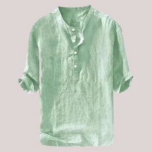 Men's casual summer short sleeve linen henley shirt loose pullover breathable top.