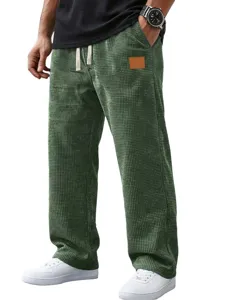 Men waffle knit straight casual pants autumn winter fashion pocket streetwear trousers