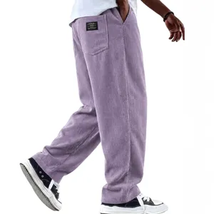 Men Corduroy Straight Leg Pants Casual Loose Solid Trousers Embroidered Badge Pocket Autumn Winter Fashion Men Clothing