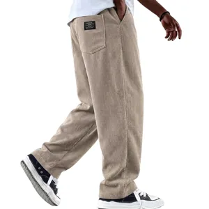 Men beige corduroy straight leg loose casual trousers stylish daily wear autumn winter main image