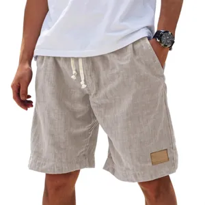 Mens casual linen shorts with drawstring and pockets, perfect for summer beach and daily wear.