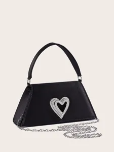 Damen Elegant Herzförmig Strass Abendtasche Luxus Polyester Satin Bankett Clutch Handtasche Für Party Valentinstag Geschenk Schwarz