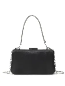 Elegante schwarze Abendtasche mit Strassgriff und abnehmbarer Kette für Damen und Party.