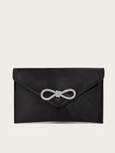 Elegante Satin Abendtasche Clutch Für Damen Schleife Strass Umschlagtasche Bankett Schultertasche Mit Kette Schmuck