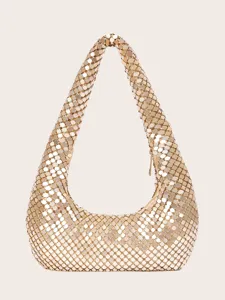 Goldene metallic netz schultertasche, stilvolle hobo handtasche für damen, abendtasche party.