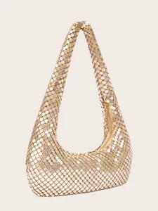 Goldene metallische Pailletten Hobo Tasche glänzende Abend Schulterhandtasche Party Hochzeit
