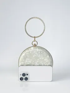 Elegante Damen Abendhandtasche mit Strass-Rundgriff und Metallrahmen für festliche Anlässe.