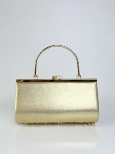 Elegante goldene Abendtasche Metallic Clutch mit Metalltragegriff und sicherem Verschluss.