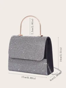 Glänzende Strass Abendtasche für Damen, elegante Glitzer Handtasche mit Metallgriff und Kette.