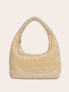Glitzernde Strassbesetzte Achsel Abendtasche Detailansicht, glamouröses Kristall Handtasche Design.