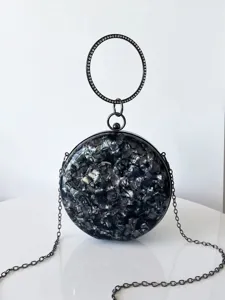 Elegante runde Abendtasche mit Metallgriff und Kette fur Damen Mode Stil Accessoire.
